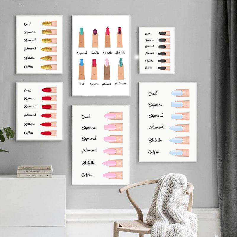 Модные формы ногтей, картины на холсте, постеры и принты для маникюрного салона, настенное искусство, картина для салона красоты, украшение комнаты для девочек