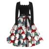 Women's Fashion Square Neck Casual Slim Christmas Printed Long Sleeve Dresses