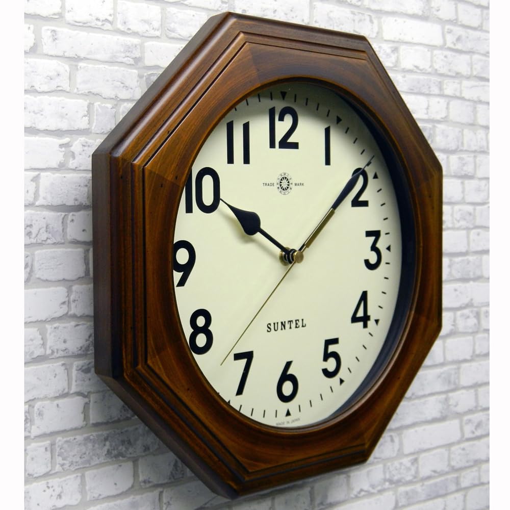 Santell Made in Japan Natural Wood Retro Octagonal Radio-Controlled Wall Clock (Arabic Letters) Antique Brown DQL712-A