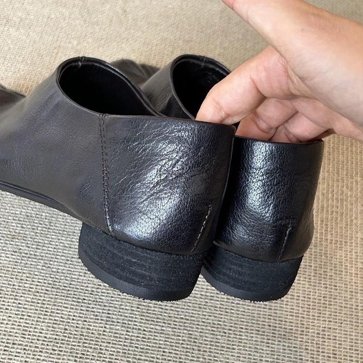 Cowhide version~ niche sub-toed shoes thick heel small leather shoes women's spring single shoes loafers