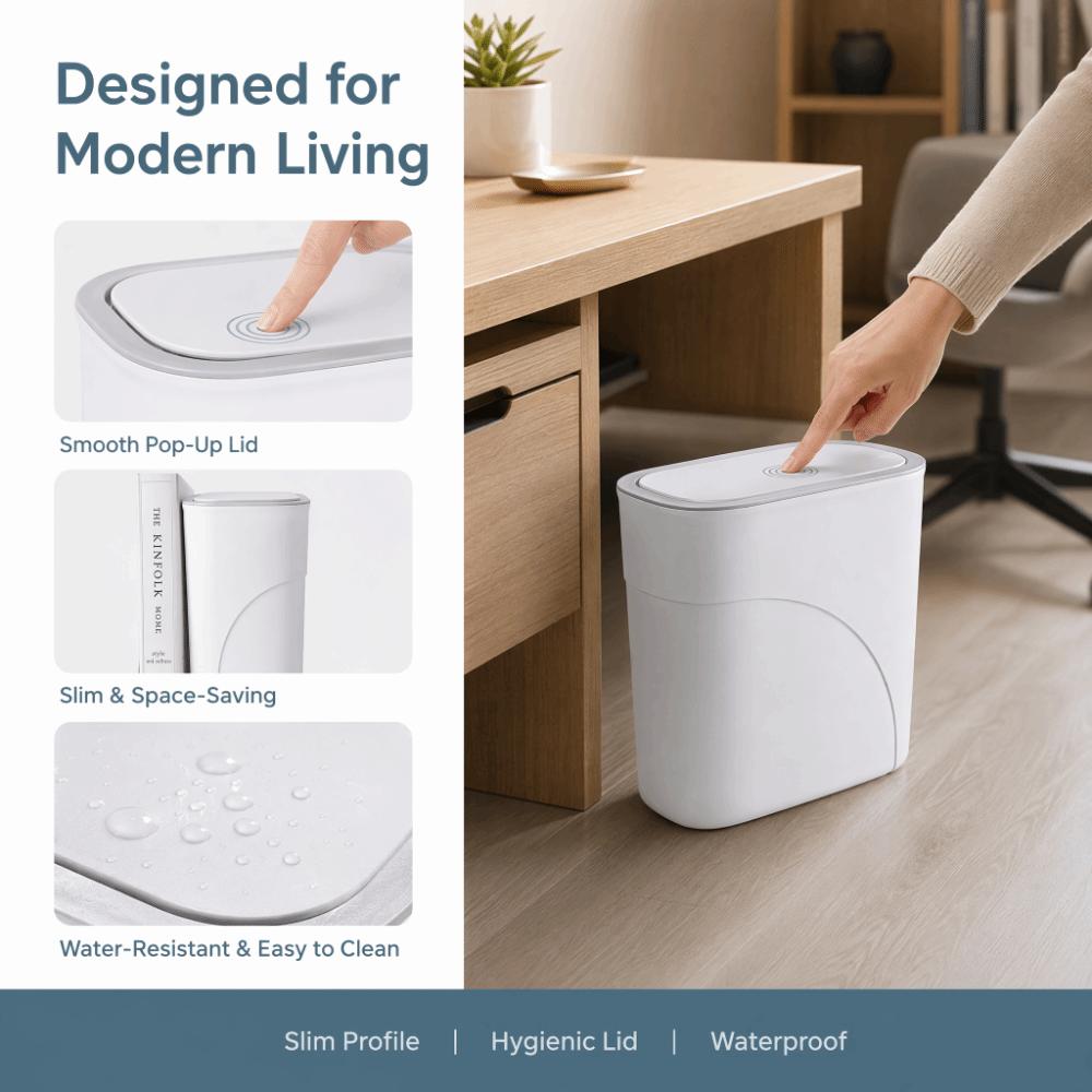 Odor-Free 11L Bathroom Trash Can with Lid Living Room Dustbin Kitchen Toilet