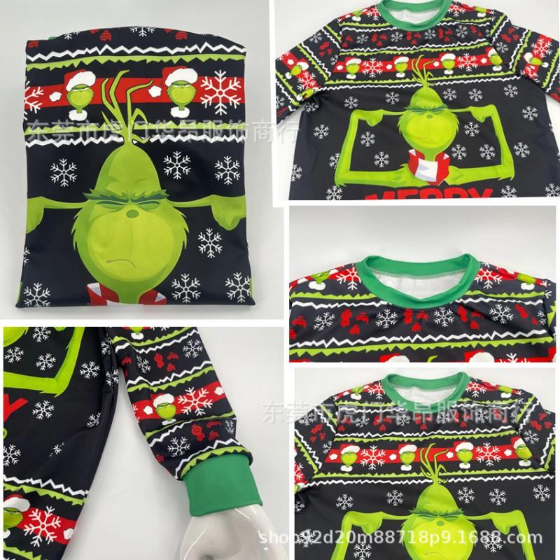Grinch Christmas Cartoon Hoodie Unisex Long Sleeve Crewneck Sweatshirt Teens Casual Print Top