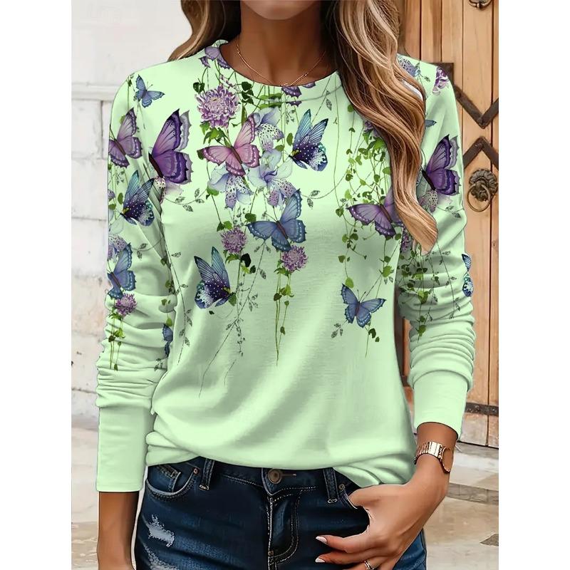 Autumn Butterfly 3d Print Long SleeveT-Shirt Casual Women Clothing Long Sleeve T-shirt Fashion Casual Oversized Tops Tees Female