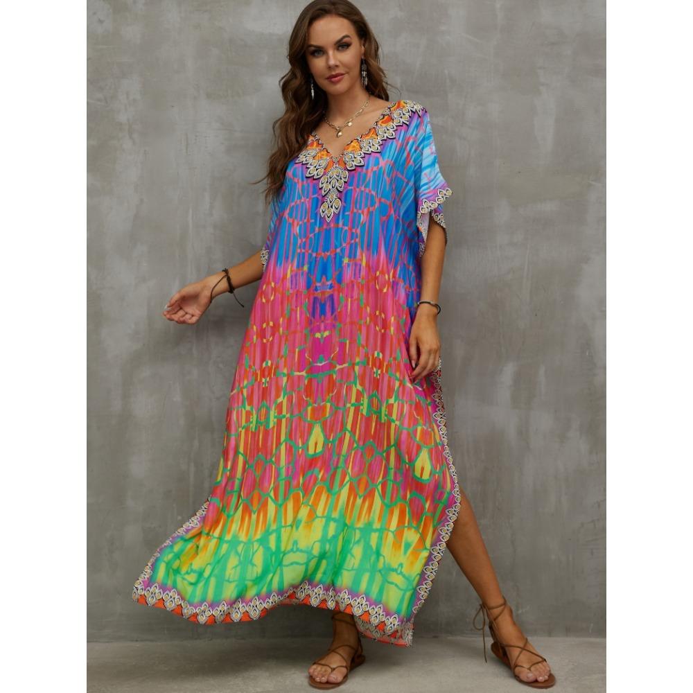 Богемное свободное красочное платье, повседневное платье для отпуска на каждый день летом и весной, женская одежда