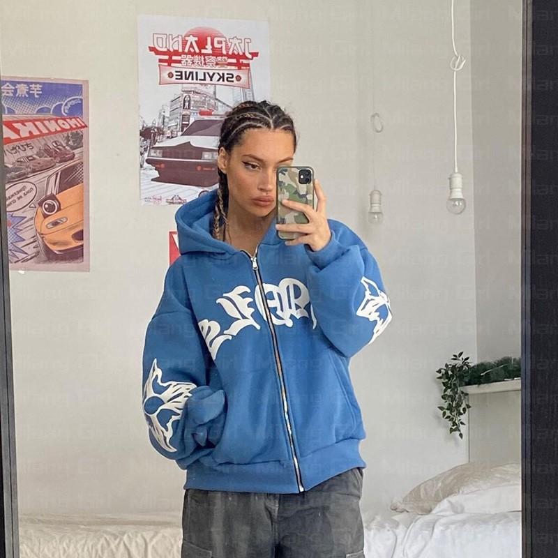 Толстовка на молнии со снежинкой и буквенным принтом, толстовка в стиле гот-панк, женские толстовки, спортивное пальто, пуловер, большая толстовка с длинными рукавами, куртка Y2k