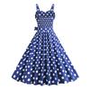 Women Vintage Dress 50s Retro A-line Big Swing Sleeveless Dot Print Contrast Color Elastic Bust High Tight Waist Backless