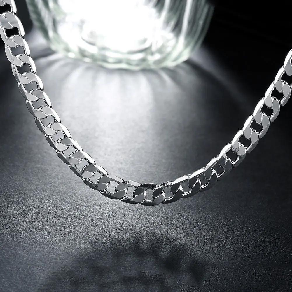 925 Sterling Silver Classic 8mm geometry Necklace chain for woman Men charm fashion wedding party Jewelry Holiday gifts