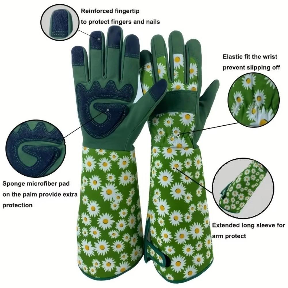 1 Pair Long Elbow Design Gardening Gloves Daisy Pattern Rose Pruning Gloves Garden Work