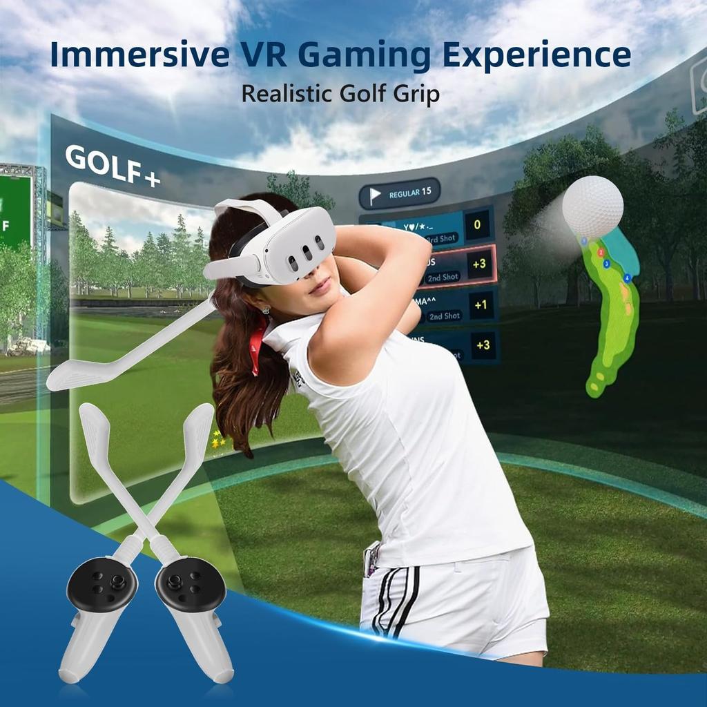 VR Sports Game Accessories Set, Golf Club, Table Tennis Paddle, Sword Grip Compatible with Meta Quest 3 Controller Accessories for Beat Saber/Golf