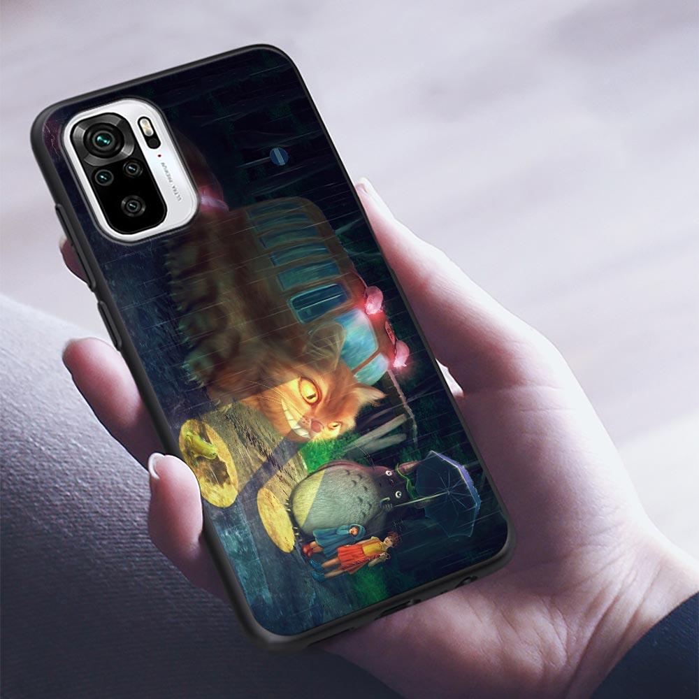 Милый чехол для телефона Studio Ghibli Тоторо Миядзаки с аниме для Xiaomi Redmi Note 9 9T 10 11 11E 8 7 Poco M3 M4 Pro 5G, черные чехлы