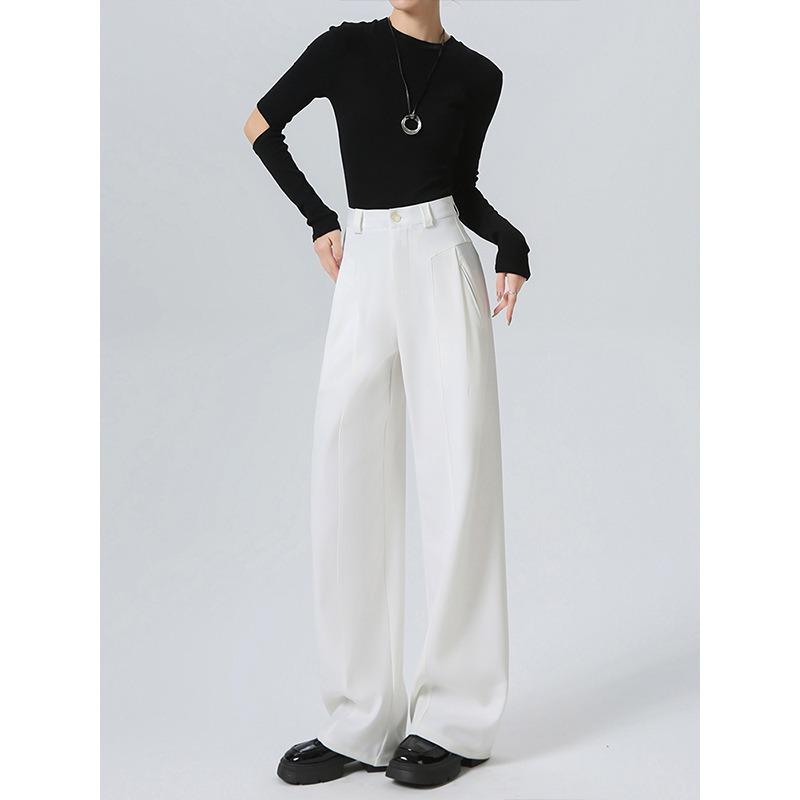 Gray Wide-leg Pants Women's Spring and Autumn New High-end Suit Pants High-waist Drape Casual Floor-mopping Straight Pants