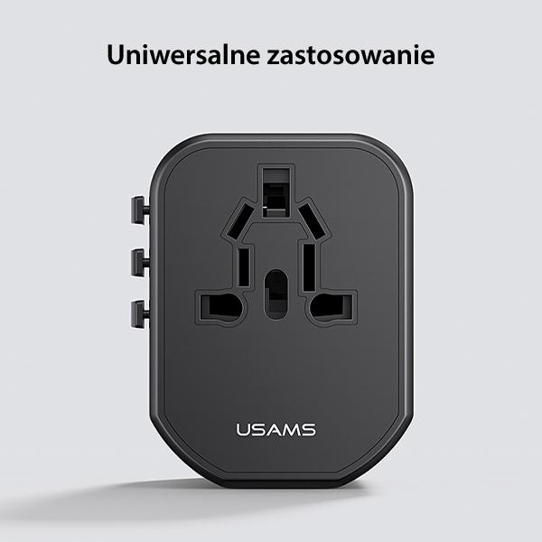 USAMS Adapter network 2xUSB+1xUSB-C T59 20W4in1 US/AU/EU/UK black/black CC179TC01 (US-CC179) Universal Travel Charger