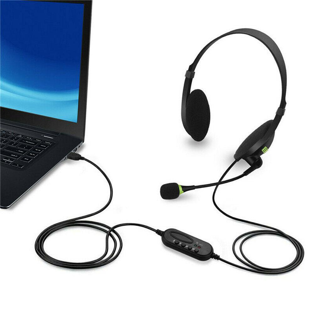 for PC Comfortable USB Microphone with Mic Wired Head Earpiece Headset Headphone Earphone