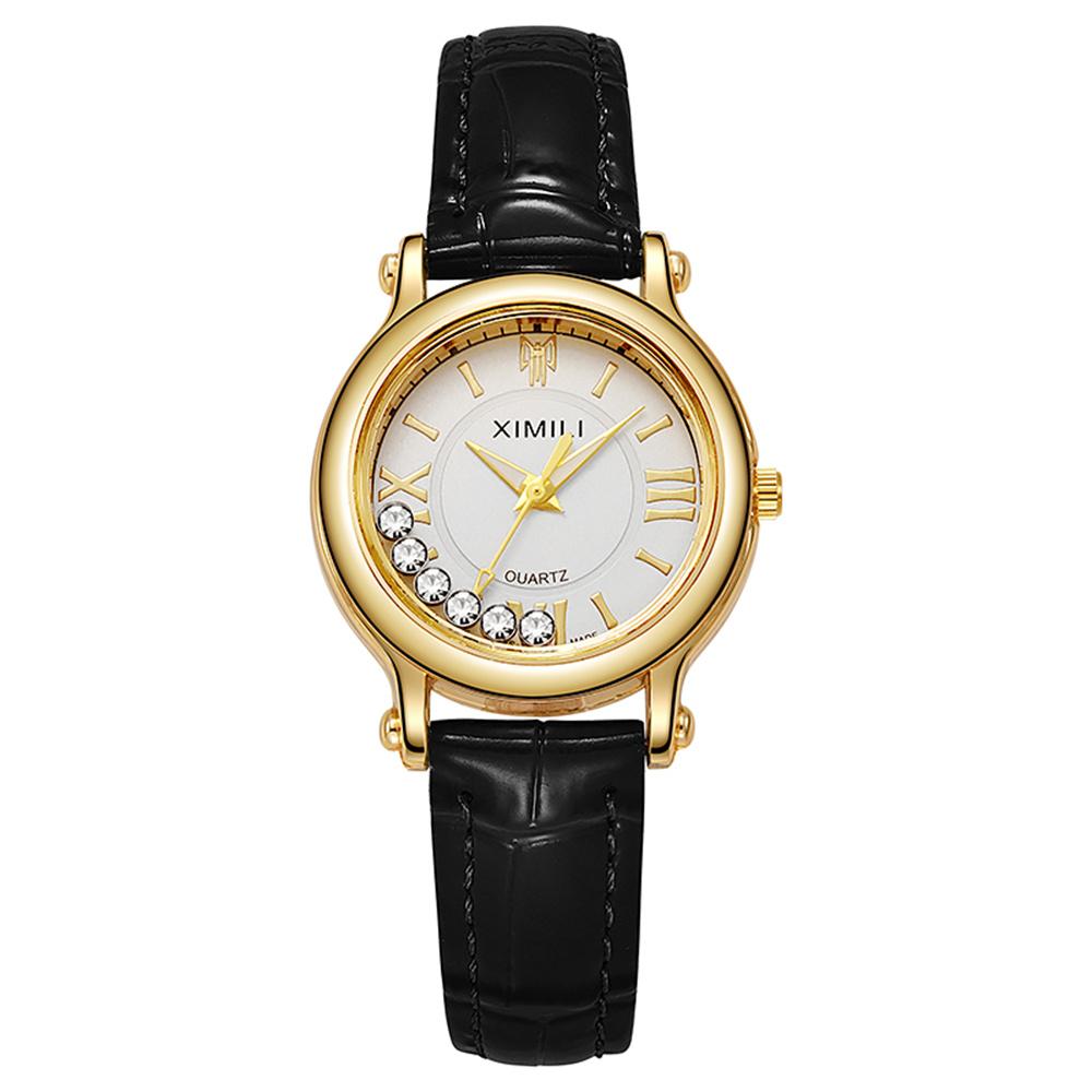 Ladies Fashion New Simple Roller Ball Small Quartz Watch Business Black Leather Women's Dress Clock Wristwatch