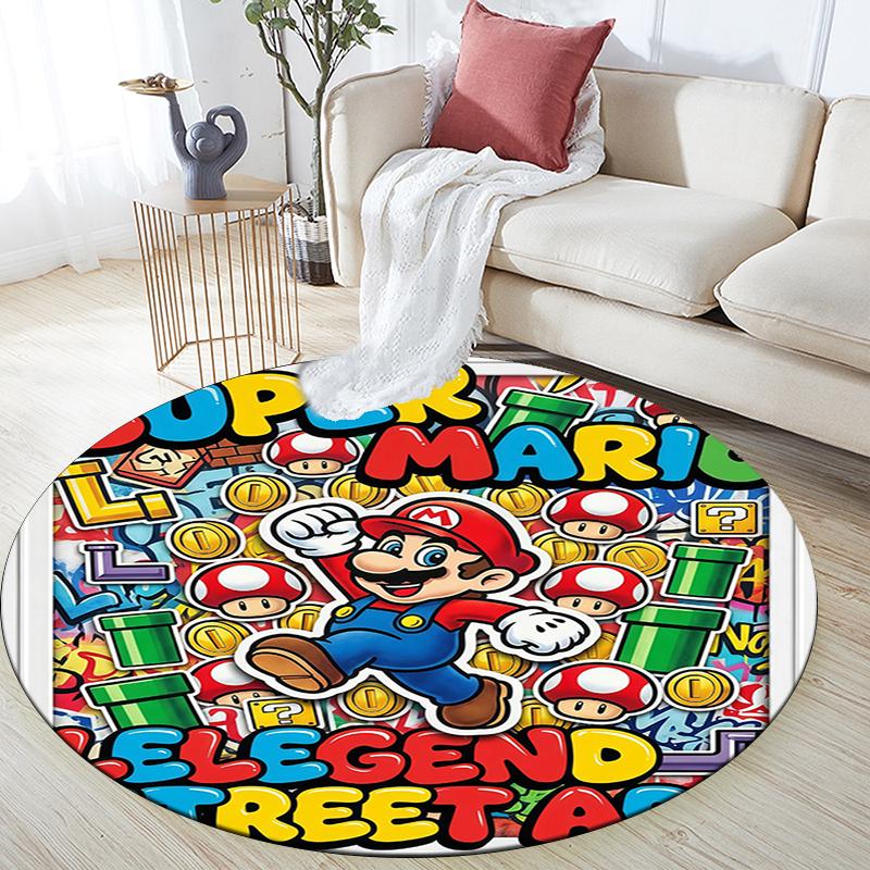 Mario pattern round rug,Carpet Rug for Living Room Bedroom Playroom ,Non-slip Floor Mat,Holiday Gifts and Birthday Gifts.