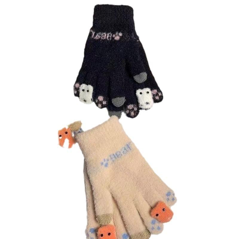Перчатки зимние женские милые бархатные теплые для холодной погоды с сенсорным экраном мягкие для девочки для велоспорта для студентки с пятью пальцами для верховой езды осень и зима