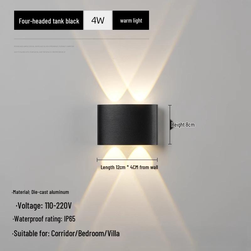 Waterproof LED Outdoor Wall Lamp, Single Head Up/Down Spotlight for Courtyard, Bedroom, Corridor, Hallway