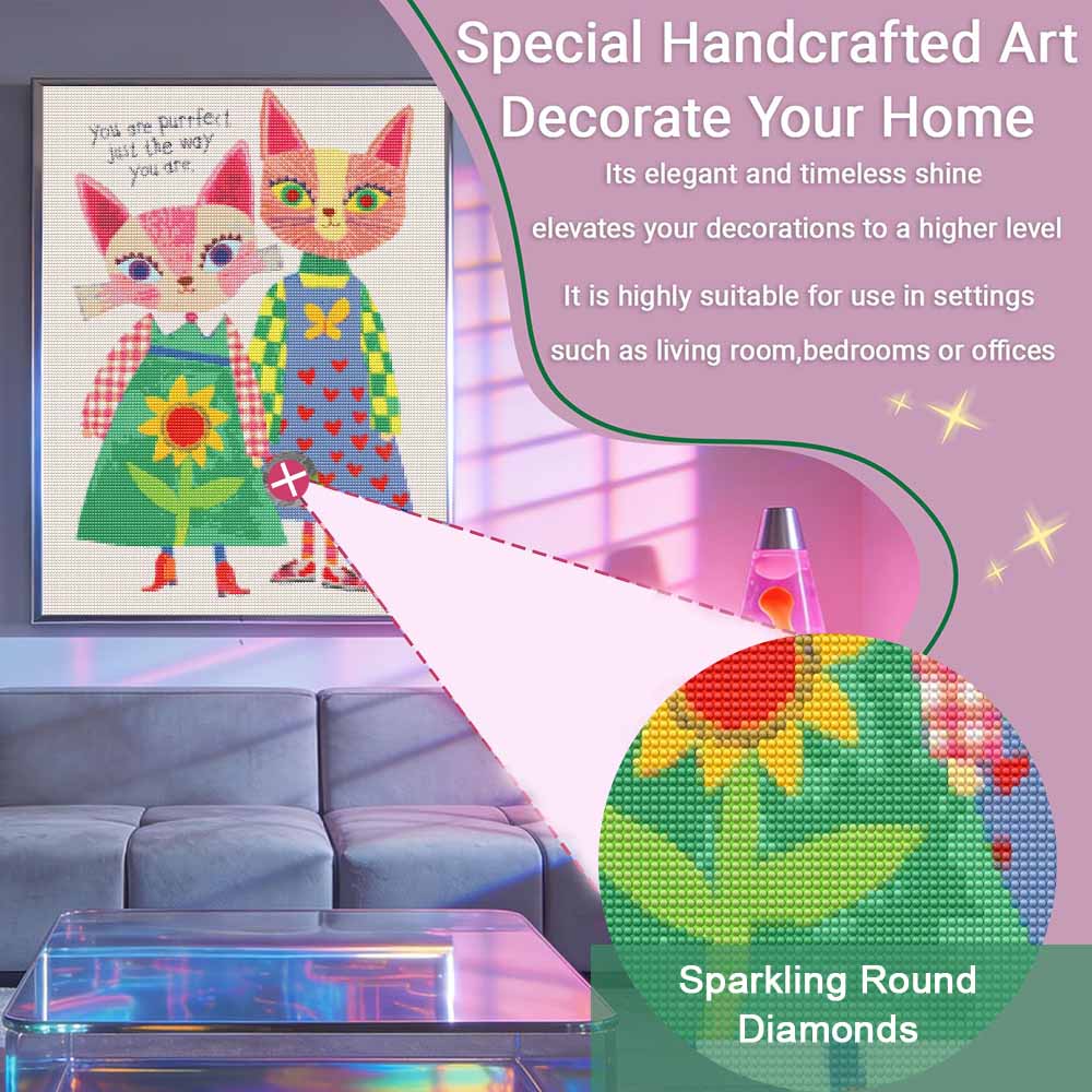 5D DIY Diamond Painting Set. Cute Cats Animal Diamond Art Embroidery Home Decor Gift