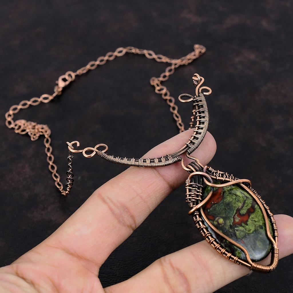 Dragon Bloodstone Copper Necklace Wire Wrapped Adjustable Necklace Gemstone Necklace Copper Jewelry Handmade Wire Wrap Jewelry Gift For Her