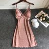 Lace Sexy Polka Dot Nightgown Women Thin Hollow Out Ice Silk Strap Chest Pad Sleepwear