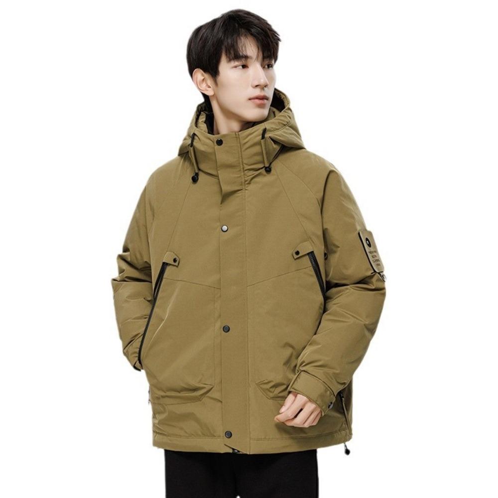 Down Jacket Men's Winter New Trendy Brand Solid Color White Duck Down Thickened Warm Tooling Coat Men's Clothing