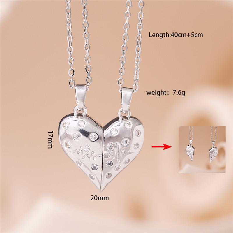 Light Luxury Heart Zircon Magnet Pendant Necklace Stainless Steel Chains Choker Jewelry Couple Gifts 2pcs For Women Men
