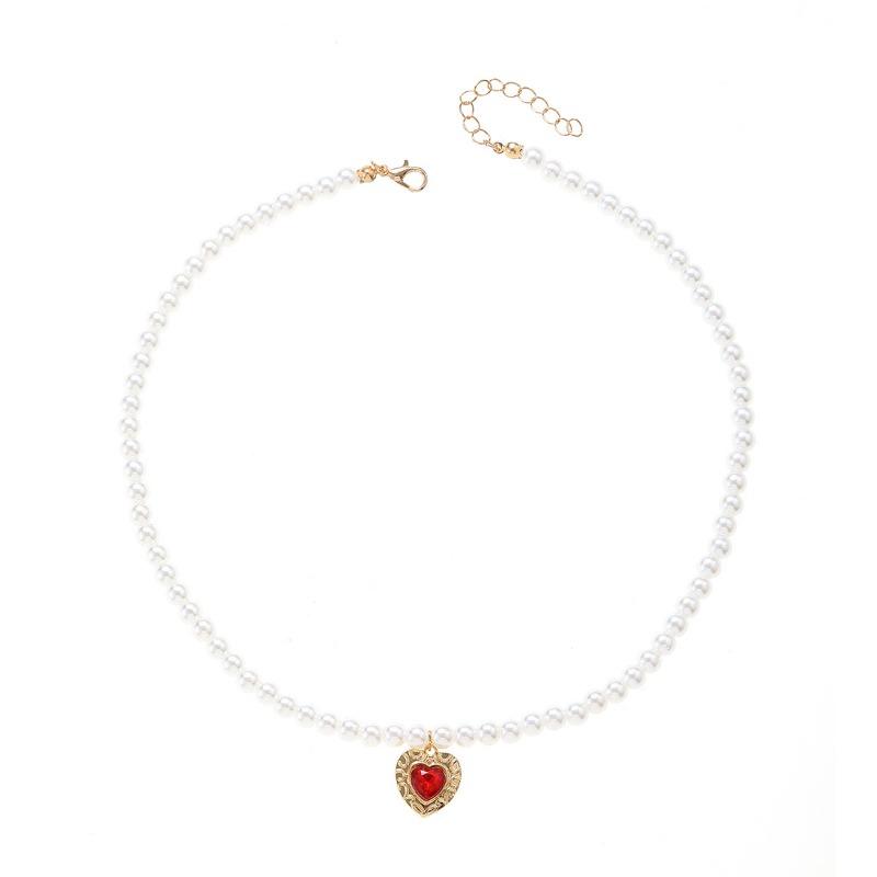 Барочный жемчуг цепочка ретро легкая роскошь высокий класс кулон имитация рубина любовь ожерелье