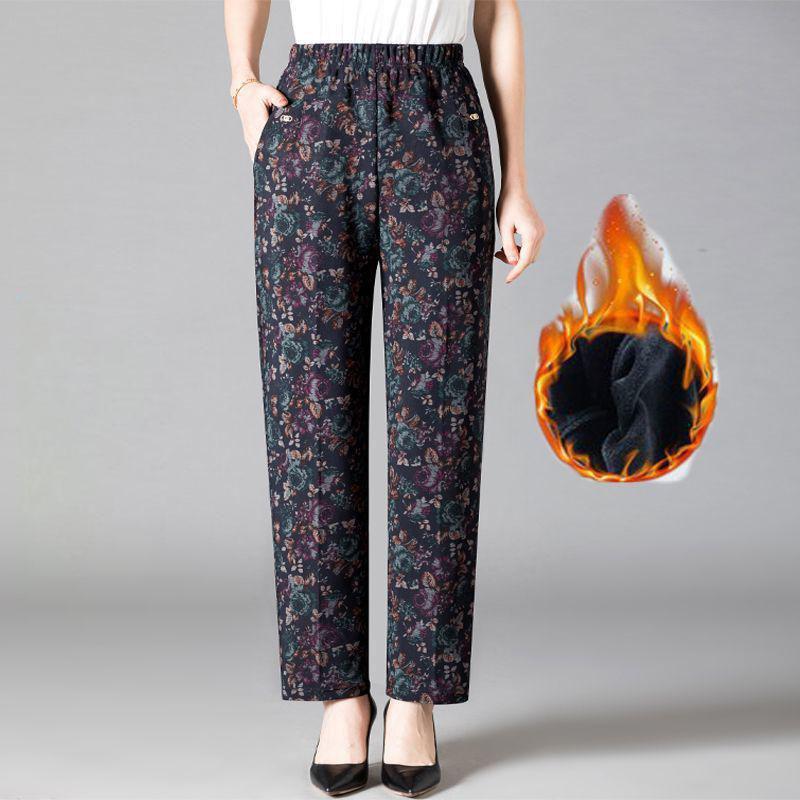 Сохраняйте тепло для женщин, плюс бархатные толстые свободные высокие эластичные брюки для отдыха на открытом воздухе, плюс размер, высокая талия, прямые повседневные флисовые брюки