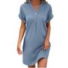Women's New Short Sleeve V-neck Solid Color Pullover Comfortable Casual Button Dress