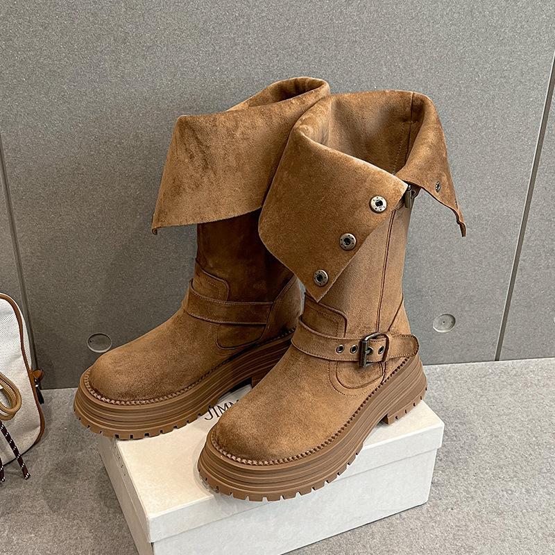Boots Women'S Autumn And Winter New Chelsea Martin Boots Khaki But Knee Boots British Knight Boots