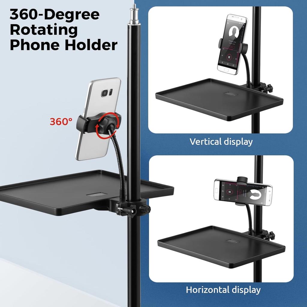 Microphone Stand Tray Mic Stand Tray With Phone Holder Adjustable Clamp On Stand For Singing Podcast Recording Streaming Stage