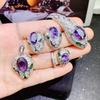 Serpentine Amethyst Jewelry Set: High-End Snake Bracelet, Pendant, Open Ring, Purple Diamond Earrings.