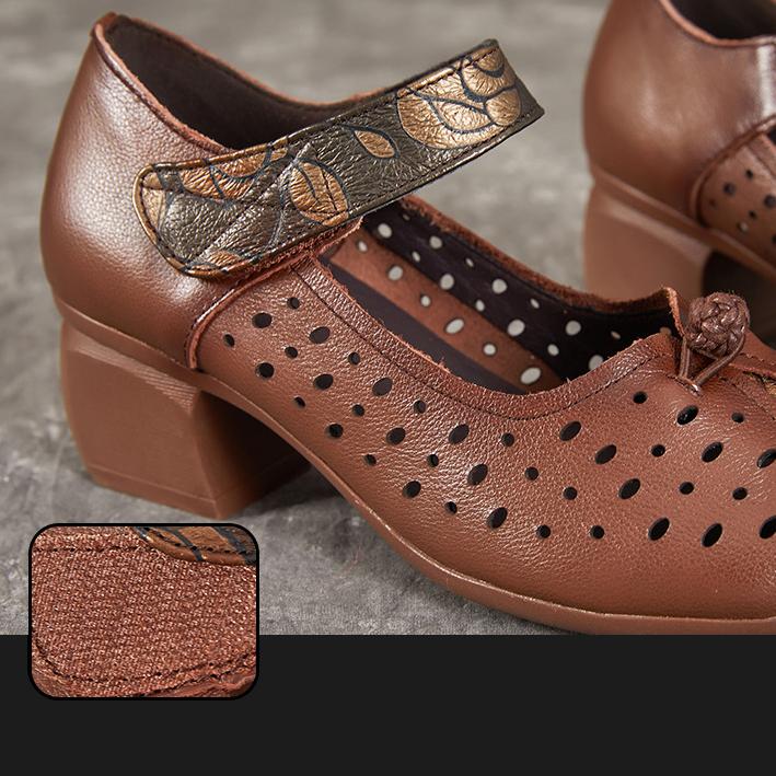 Johnature Женская обувь, туфли-лодочки в этническом стиле, дышащие сандалии из натуральной кожи на толстом каблуке и мягкой подошве