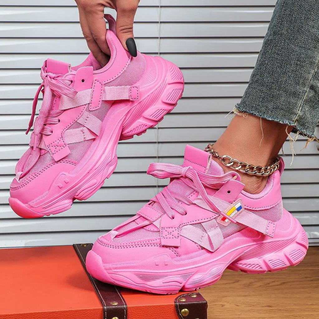 Модные массивные женские туфли на платформе, повседневные кроссовки, сетчатые кроссовки для ходьбы, дышащие, модные, платформа, "папины" кроссовки, на шнуровке