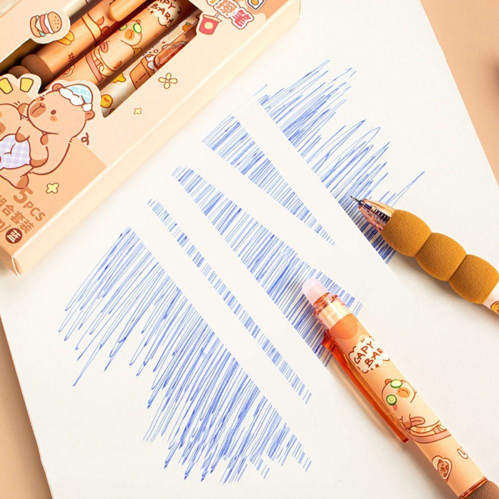 5pcs INS Erasable Pens 0.5mm Neutral Pen Cartoon Erasable Gel Pen Writing Supplies