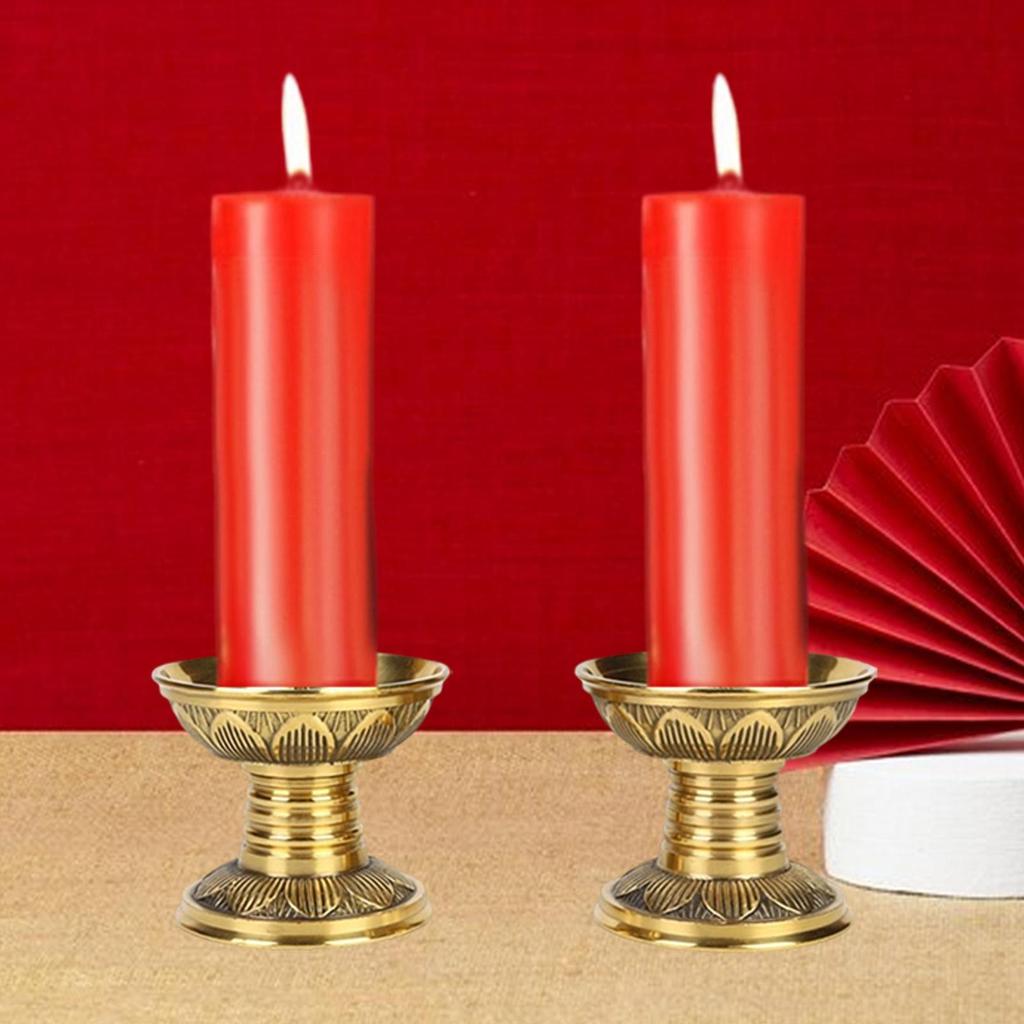 2 Pieces Brass Candlestick Holders Table Centerpiece Copper Buddhist Candlestick