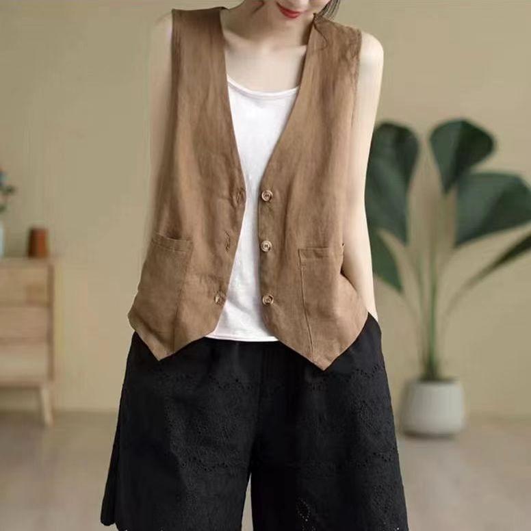 Женская летняя тонкая хлопково-льняная куртка-жилет