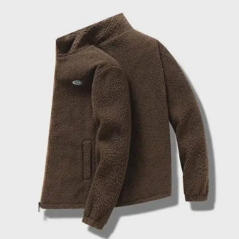 Мужская куртка из гранулированного флиса с воротником-стойкой: Осенне-зимнее модное пальто из овечьей шерсти, плотная повседневная мода.