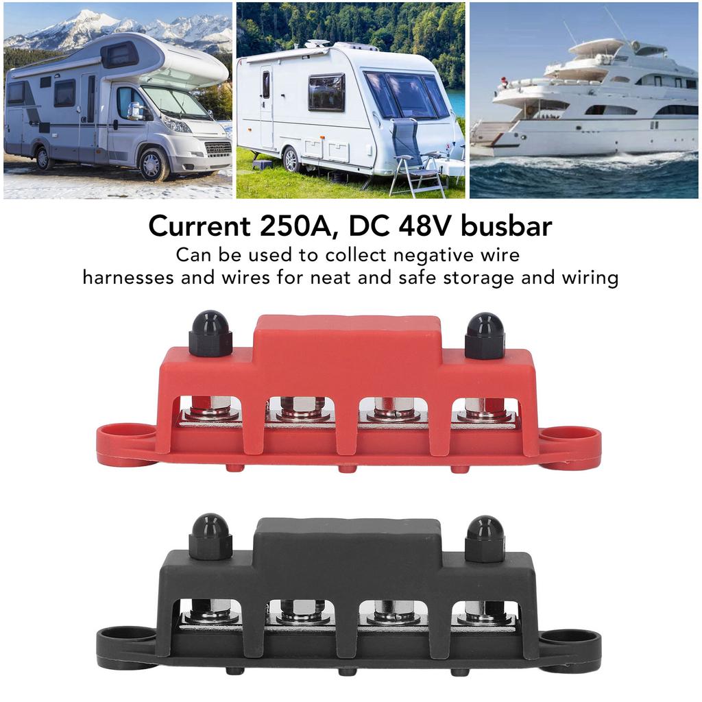 Power Distribution Block M8 Screw 4 Terminal Bus DC 48V 250A for Automobile Boat Power Distribution Block Bus 250A