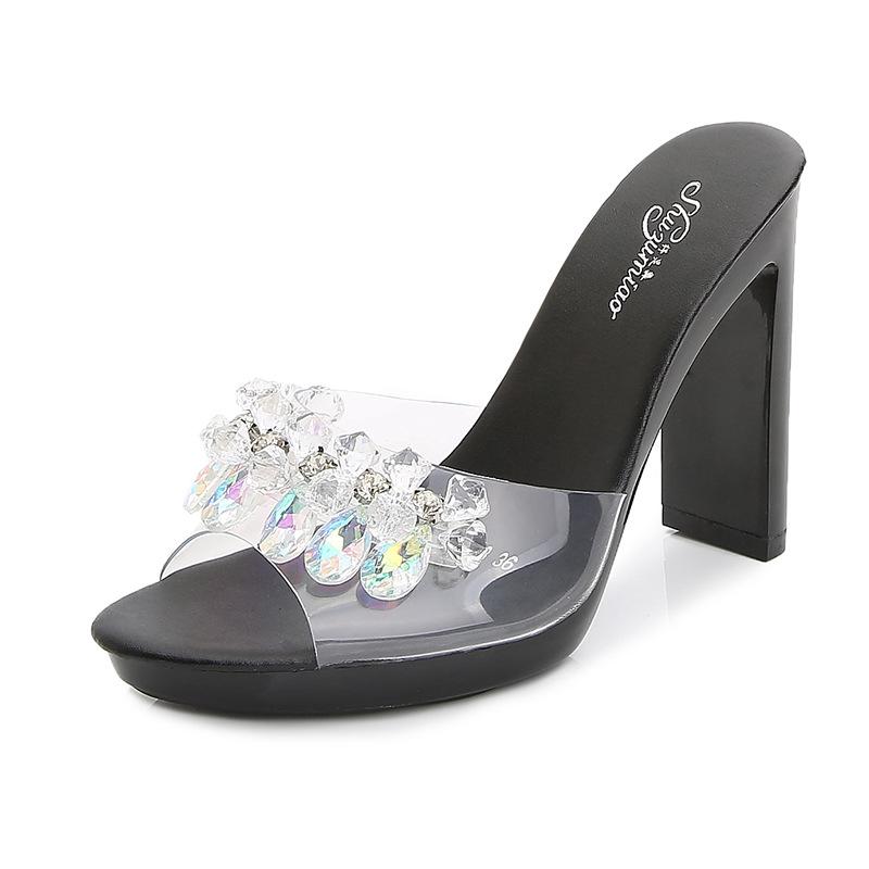 Woman Female Summer Korean Version Catwalk Model Shoes Sexy Black Waterproof Platform High-heeled Sandals 9053 Series 11cm Heel 2cm Platfrom LFD