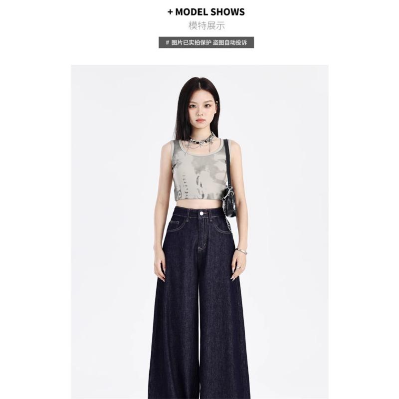 Women High Waist Wide Leg Loose Fleece Lined Denim Floor Length Jeans