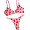 1011 European and American popular foundation strawberry print pleated shoulder strap bow sweet wind girl split bikini