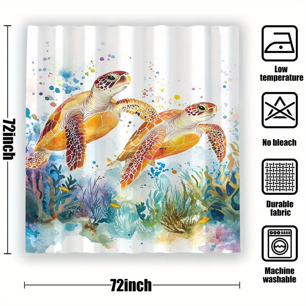 Golden Turtle Themed Shower Curtain, Waterproof, With Hooks, Artistic Graphic Design, Suitable For Home, Kitchen, Hotel