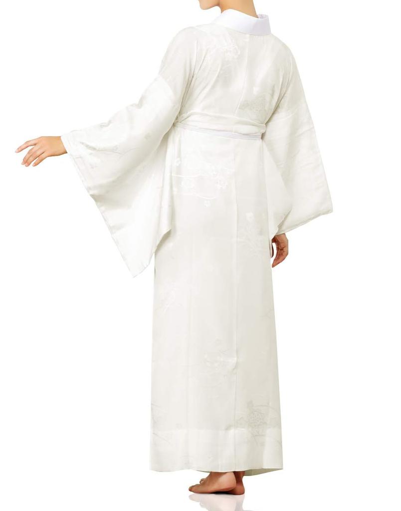 Длинный чистый с землей половина с гербом для женщин белый герб [Kyoetsu] нижнее белье, шелк, герб, воротник, вырез, (L, (нет выреза))