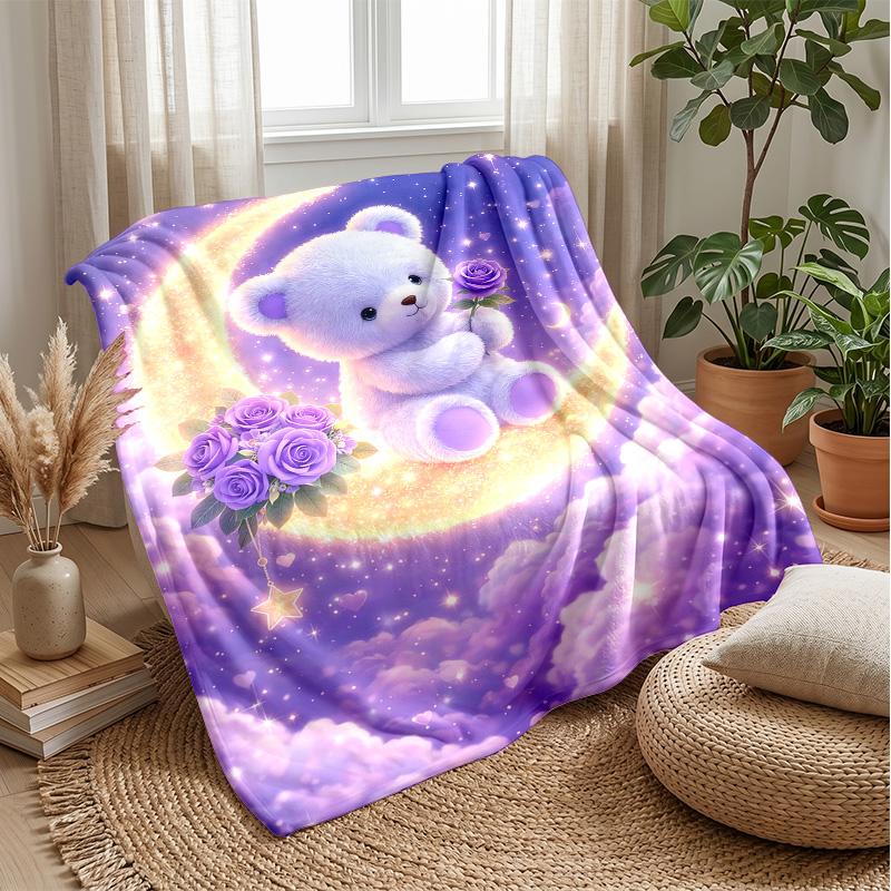 Teddy in Starry Tree Theme blanket Lightweight Warm Flannel Blanket Decorative Throw Blanket for Home Decoration