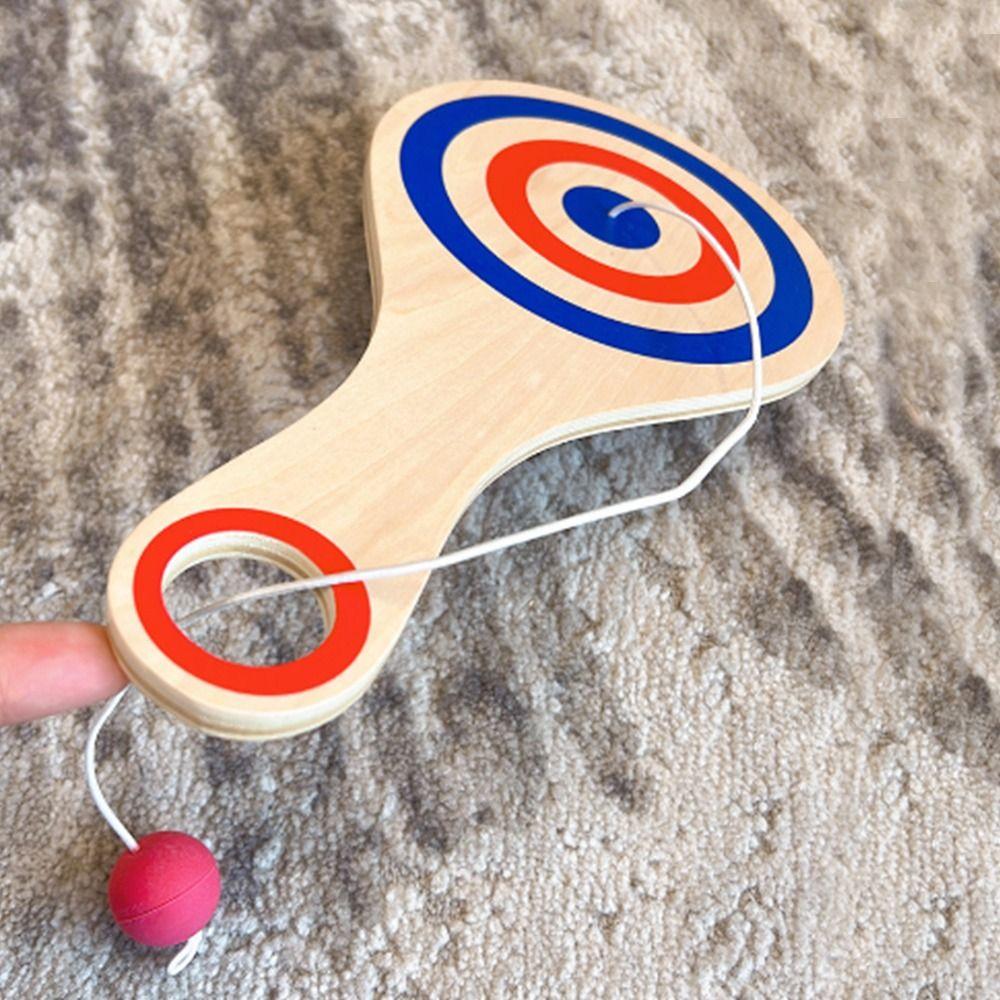 Wooden Paddle Wooden Target Ball Red Ball Wooden Paddles with Ball Interactive Toy