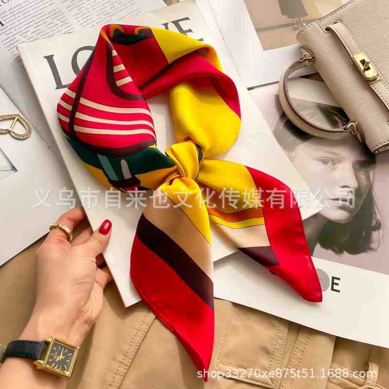 Versatile fashion floral 71 imitation silk square scarf scarf high-end polka dot neck silk scarf rhombus spring