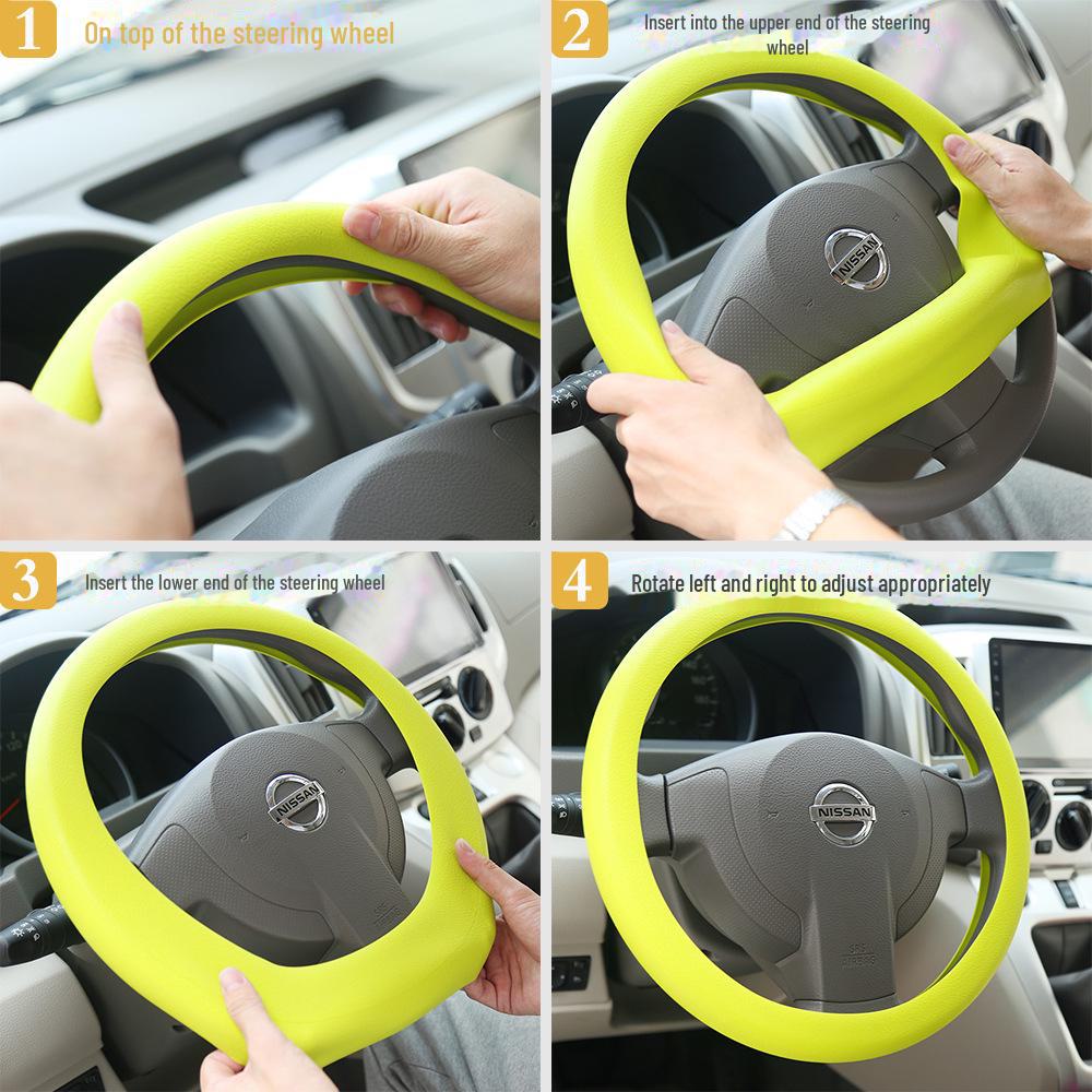 Litchi Pattern Silicone Steering Wheel Cover: Fold-Resistant, Flexible, Scratch-Resistant Leather Protector