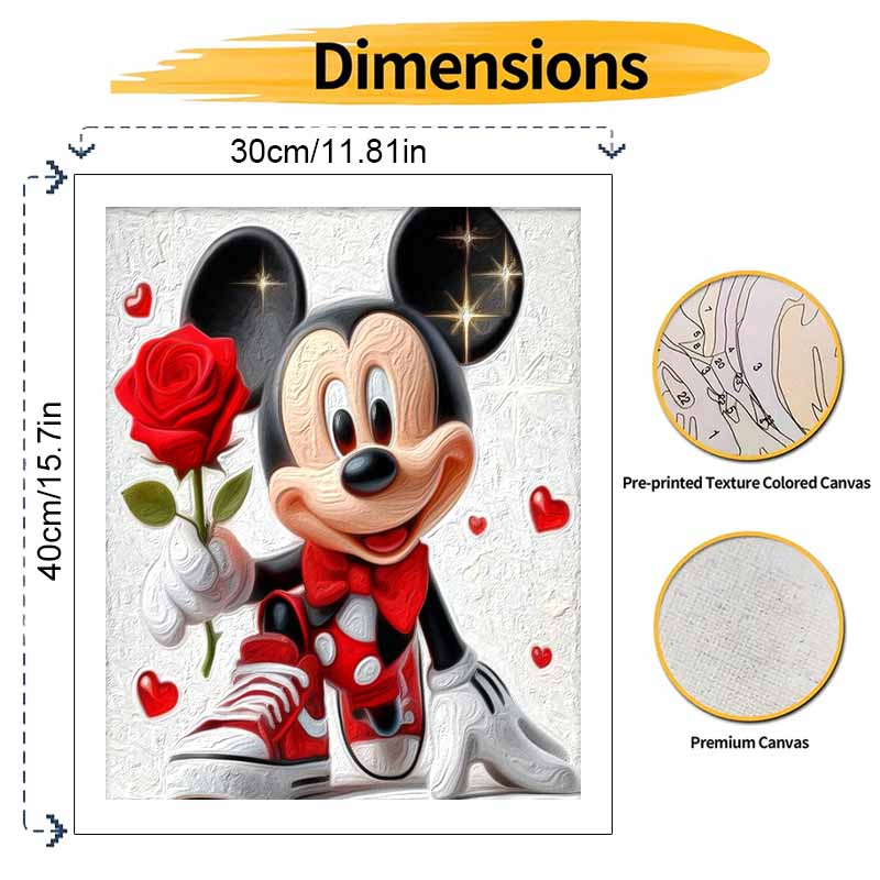 Disney Oil Paint Hand Painting Kit Romantic Mickey Rose Decoration Classic Style Home Decor Art DIY Painting Gift For Valentine's Day