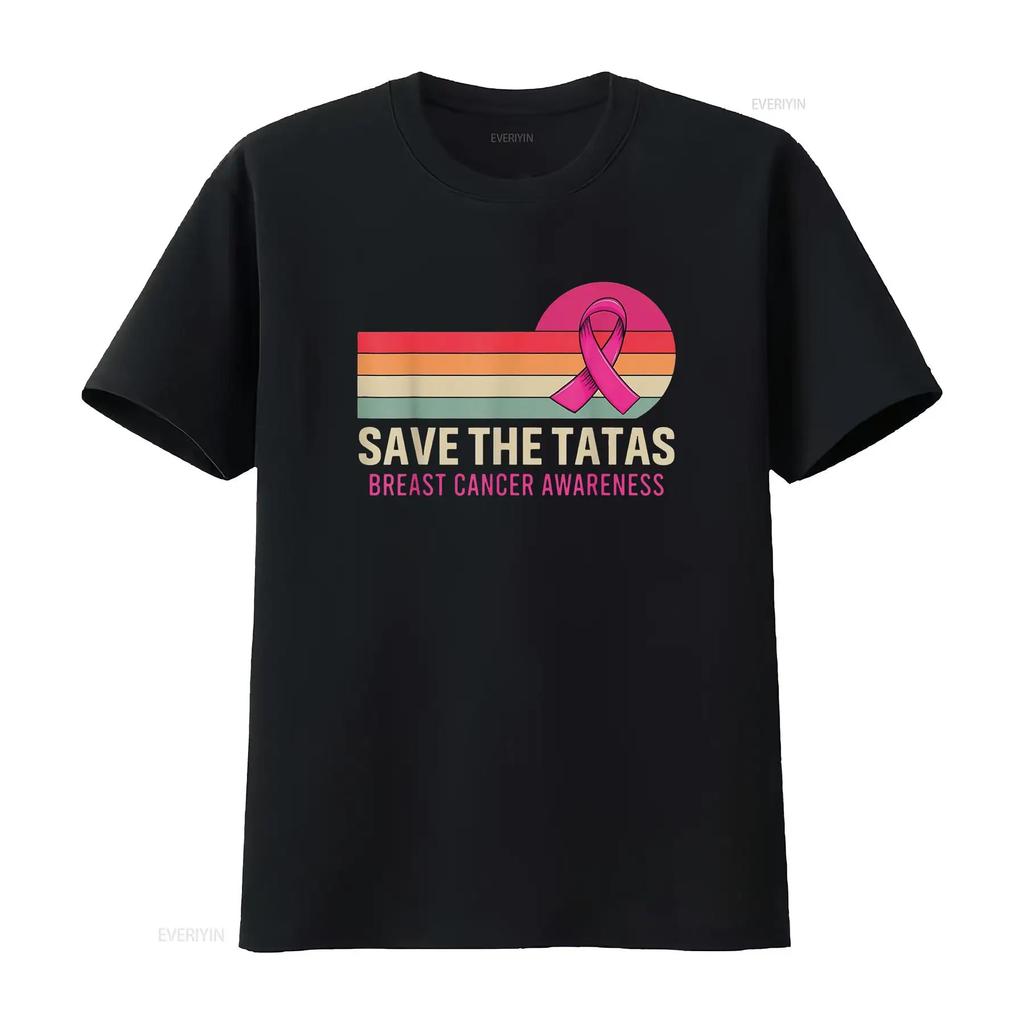 Womens Retro Vintage Save The Tatas Breast Cancer Awareness Ribbon T Shirt Black 2X Large vintage Washed Casual Breathable